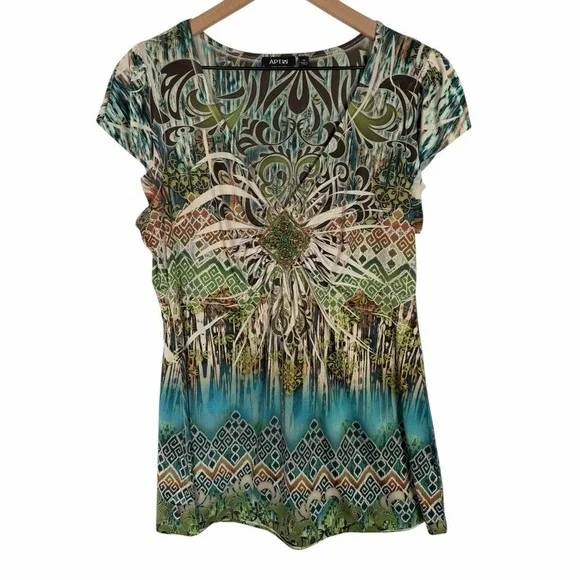 Apt 9 Fairycore Boho Beaded Medallion Tunic Top Y2K Earthy Festival M - Picture 2 of 7